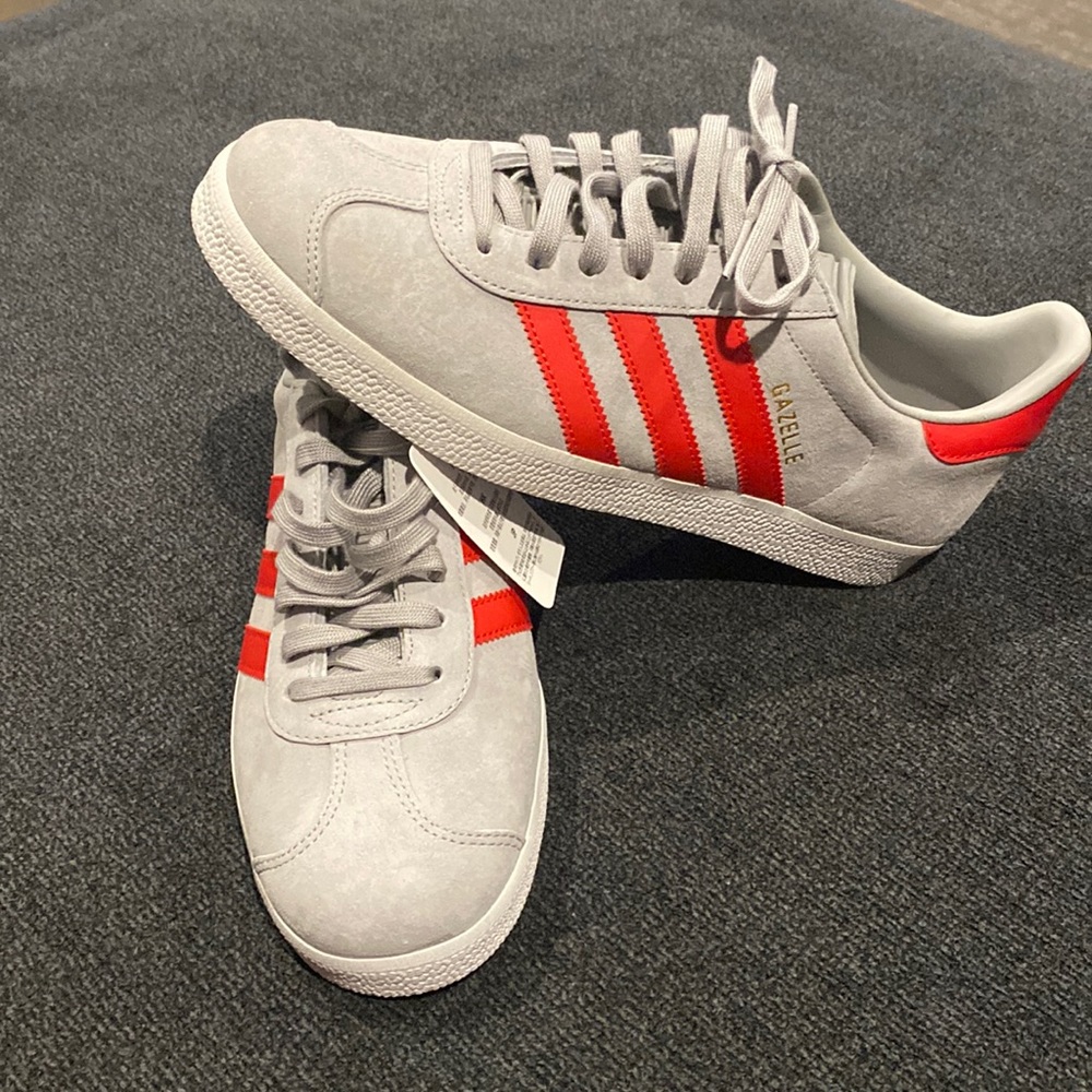 Size 8 Grey and Red Gazelle Adidas